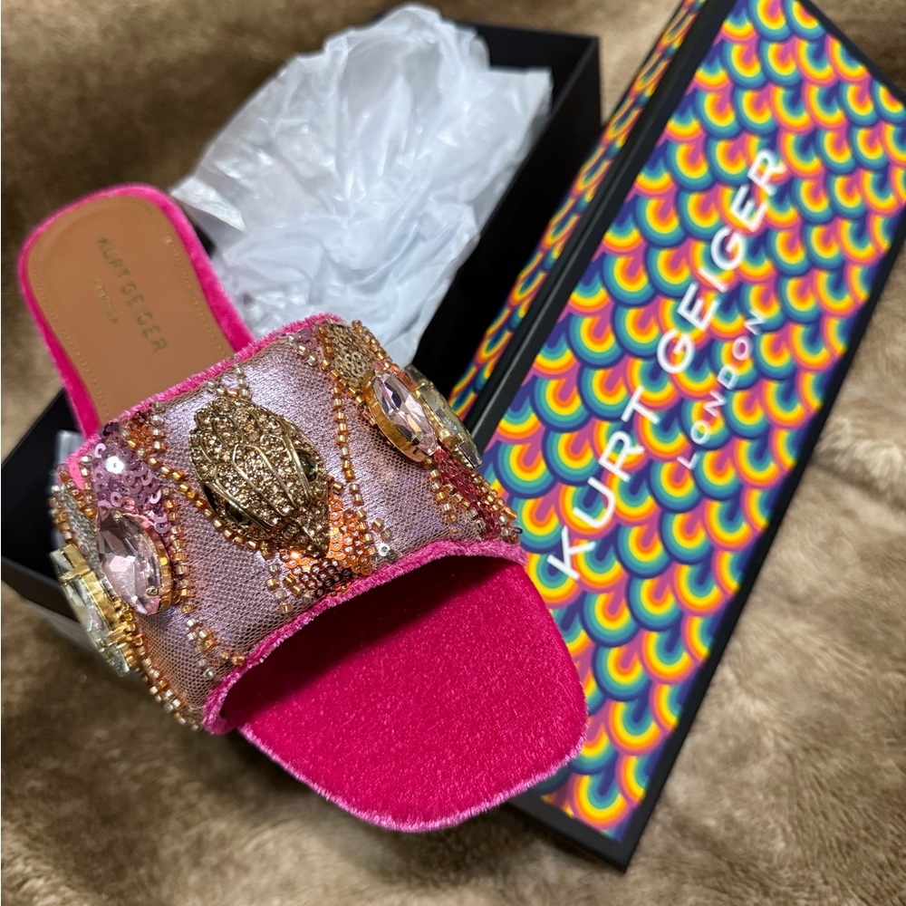 Kurt Geiger Pink Embellished Slide Sandals NEW 9.5